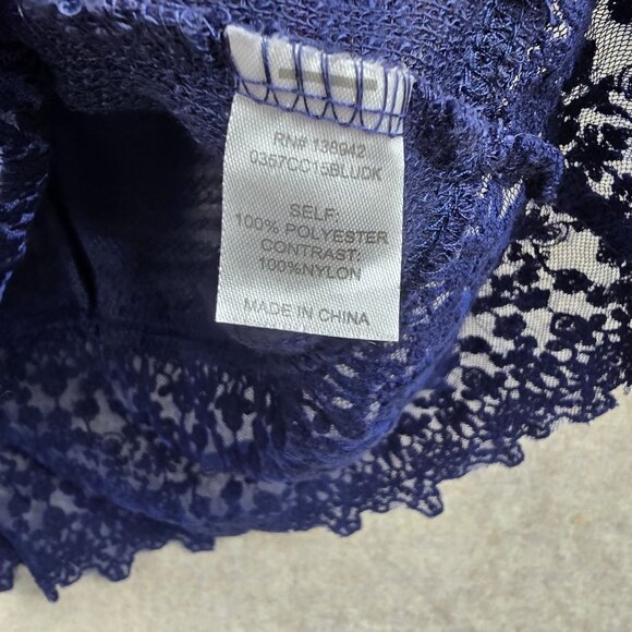 Charming Charlie Womens Navy Blue Lace-Trim Long-Sleeve Knit Top - Picture 4 of 6